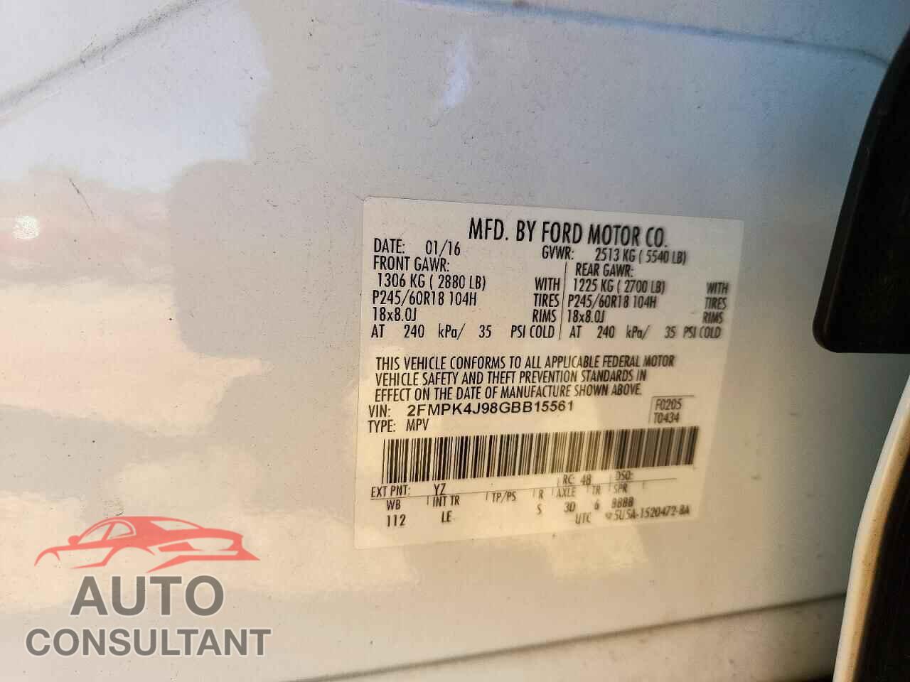 FORD EDGE 2016 - 2FMPK4J98GBB15561