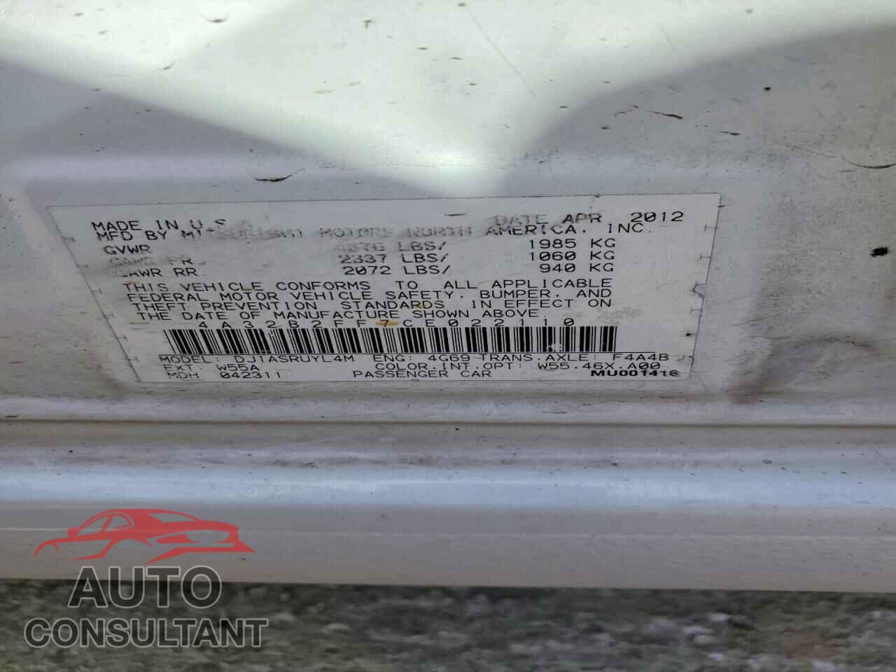 MITSUBISHI GALANT 2012 - 4A32B2FF7CE022110