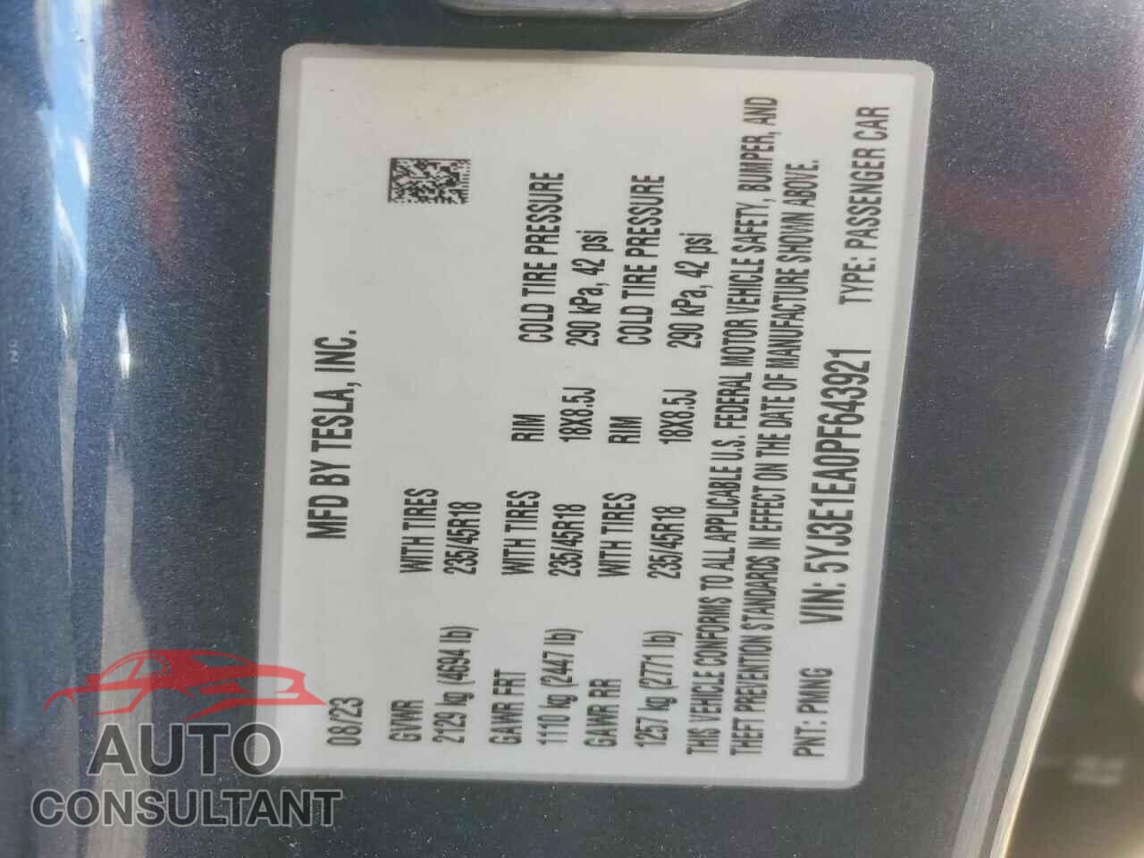 TESLA MODEL 3 2023 - 5YJ3E1EA0PF643921