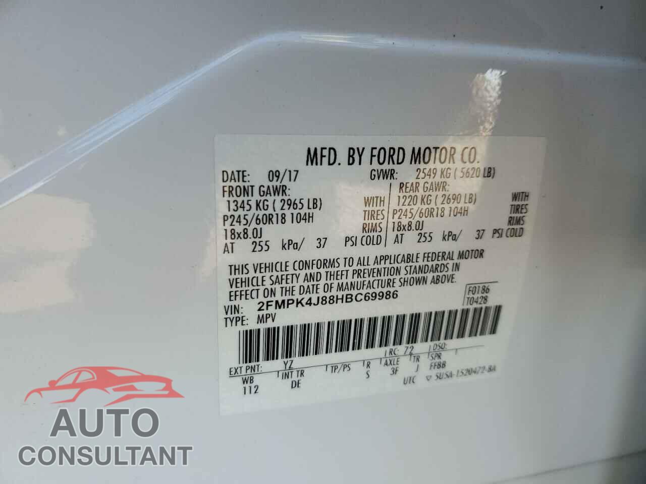 FORD EDGE 2017 - 2FMPK4J88HBC69986