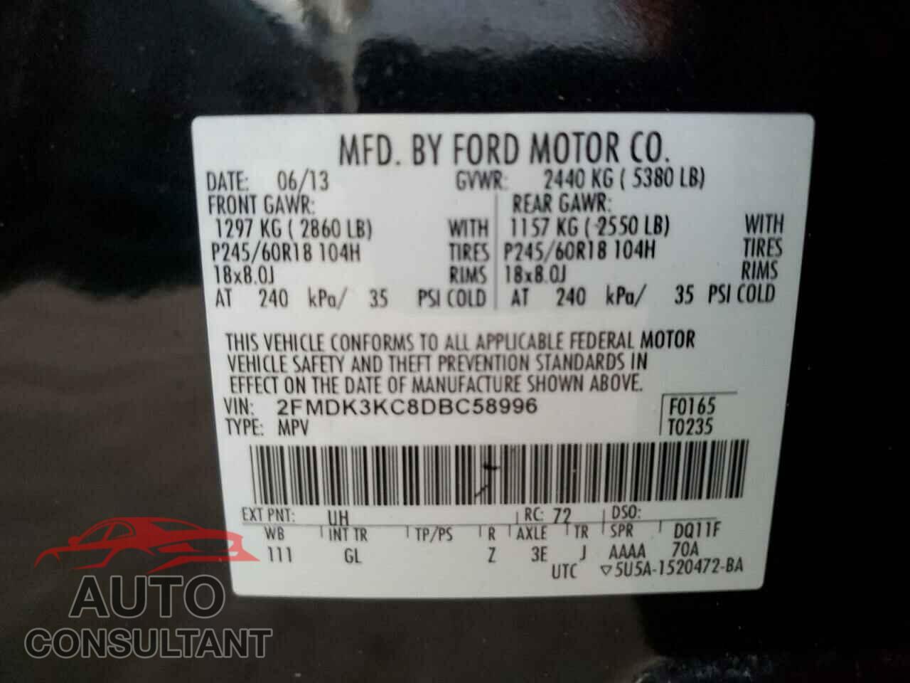 FORD EDGE 2013 - 2FMDK3KC8DBC58996
