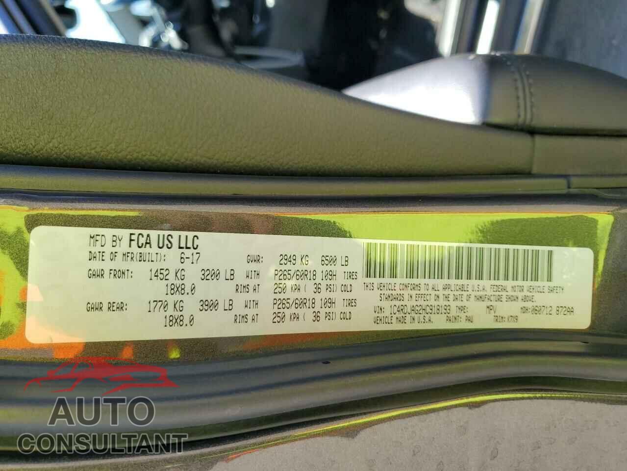 DODGE DURANGO 2017 - 1C4RDJAG2HC918193