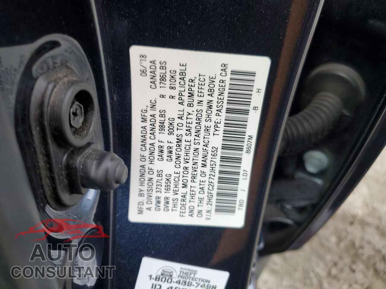 HONDA CIVIC 2018 - 2HGFC2F72JH571652