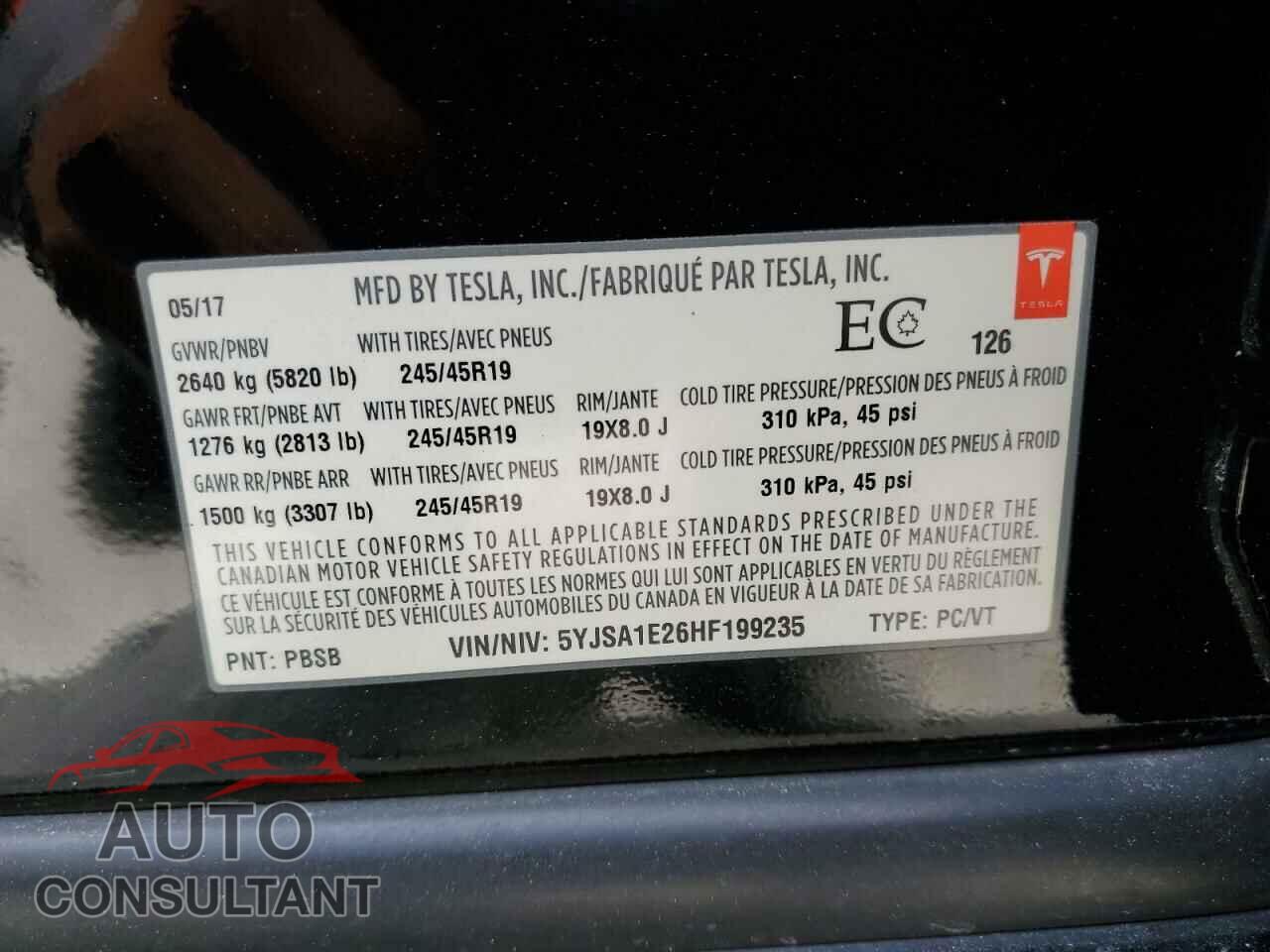 TESLA MODEL S 2017 - 5YJSA1E26HF199235