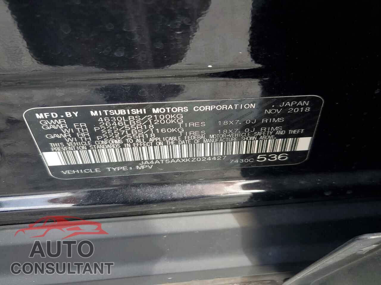 MITSUBISHI ECLIPSE 2019 - JA4AT5AAXKZ024427