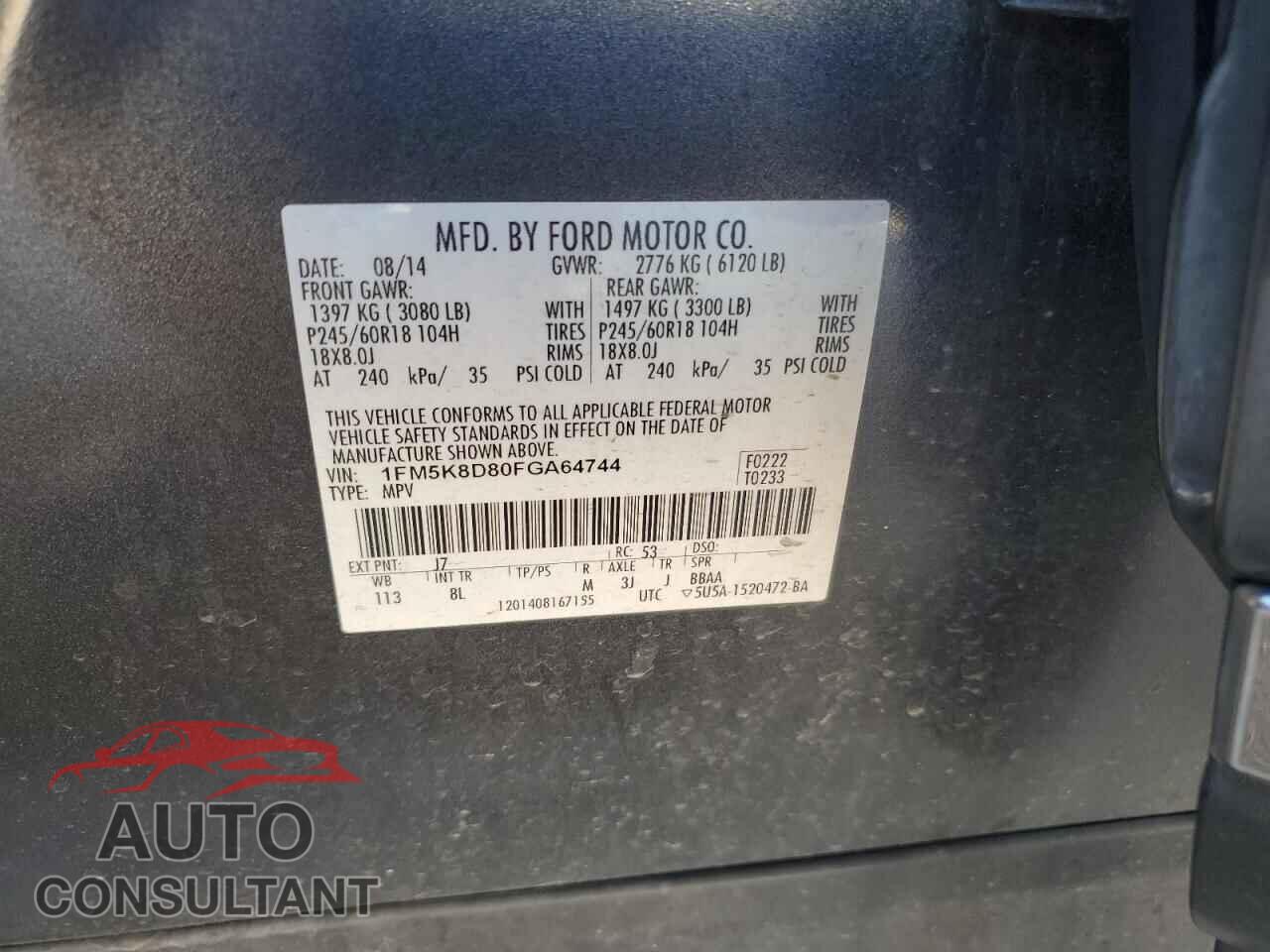 FORD EXPLORER 2015 - 1FM5K8D80FGA64744