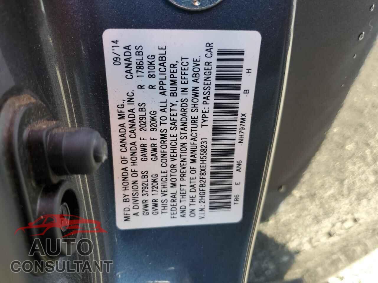 HONDA CIVIC 2014 - 2HGFB2F8XEH558231