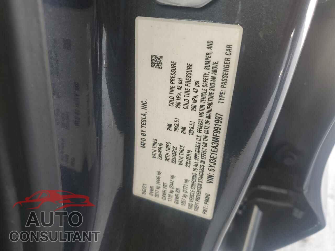 TESLA MODEL 3 2021 - 5YJ3E1EA3MF991997