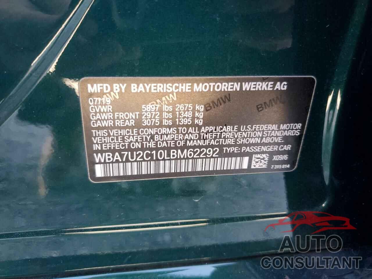 BMW 7 SERIES 2020 - WBA7U2C10LBM62292