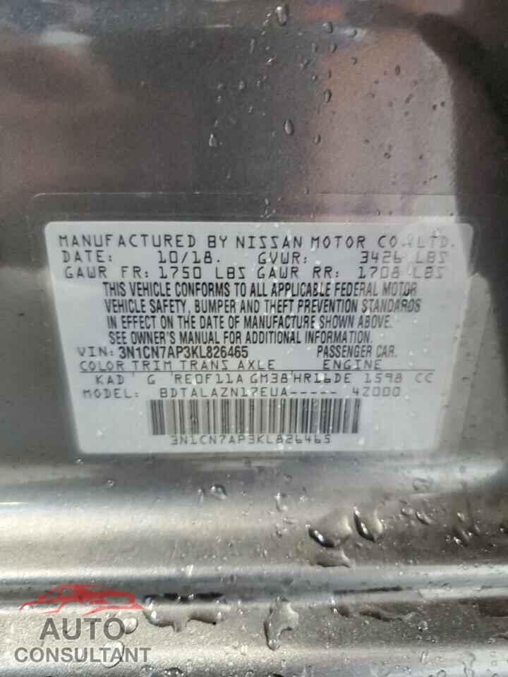 NISSAN VERSA 2019 - 3N1CN7AP3KL826465