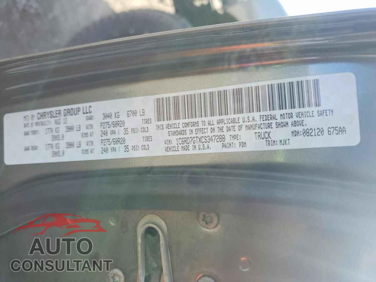 DODGE RAM 1500 2012 - 1C6RD7GTXCS347288
