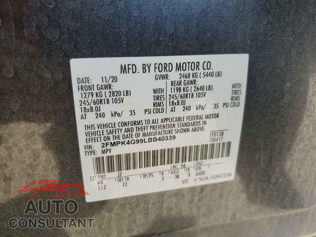 FORD EDGE 2020 - 2FMPK4G99LBB40339