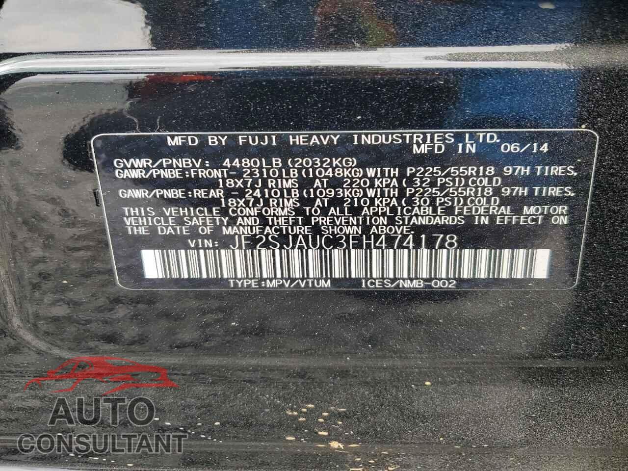 SUBARU FORESTER 2015 - JF2SJAUC3FH474178