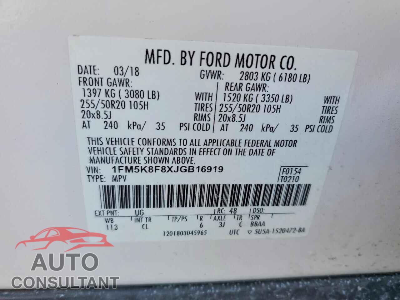 FORD EXPLORER 2018 - 1FM5K8F8XJGB16919