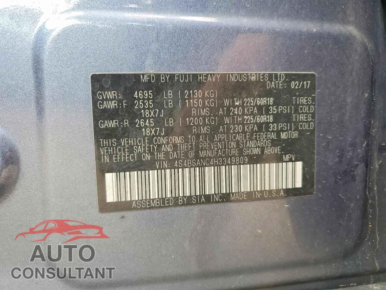 SUBARU OUTBACK 2017 - 4S4BSANC4H3349809