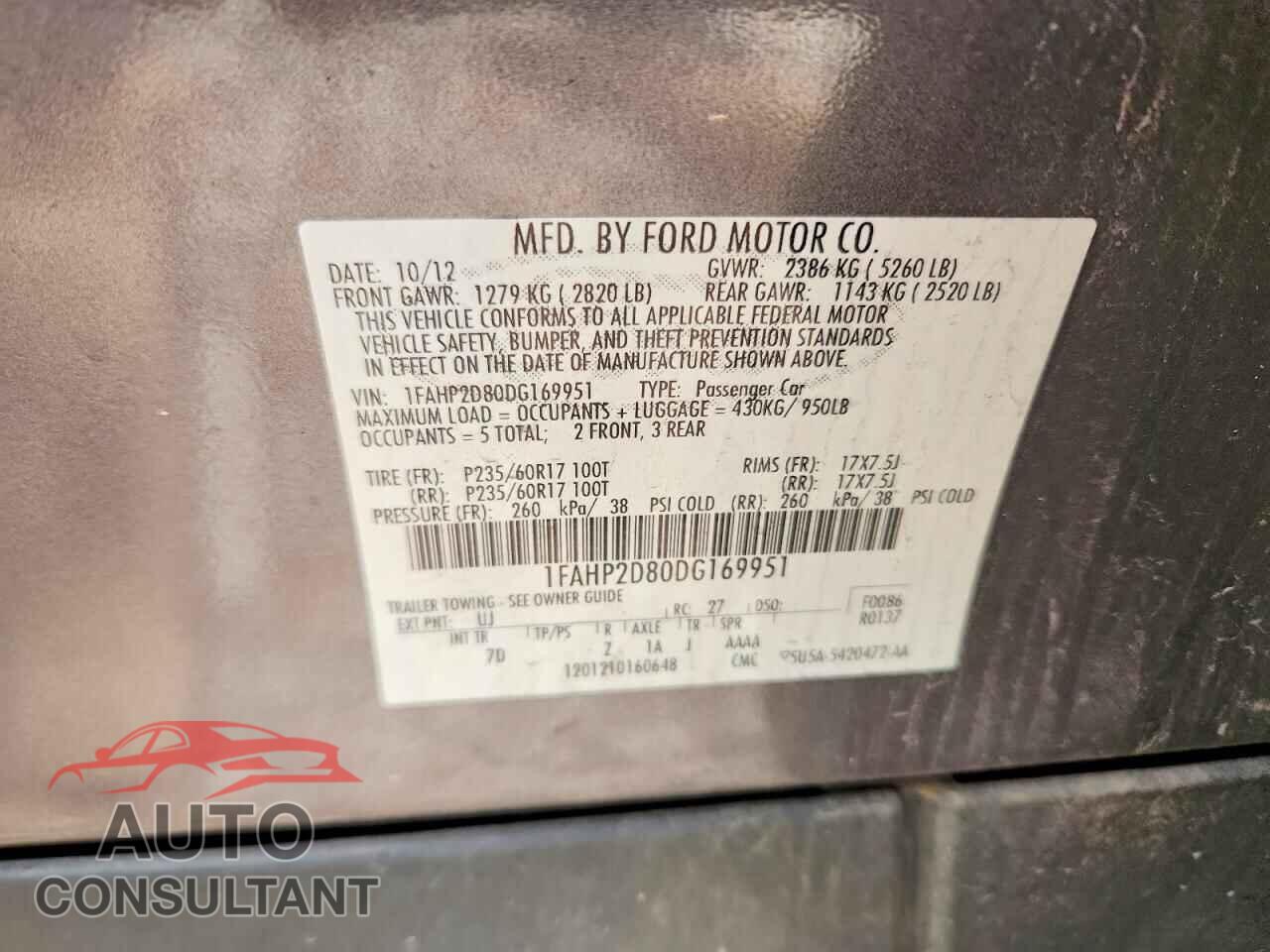 FORD TAURUS 2013 - 1FAHP2D80DG169951
