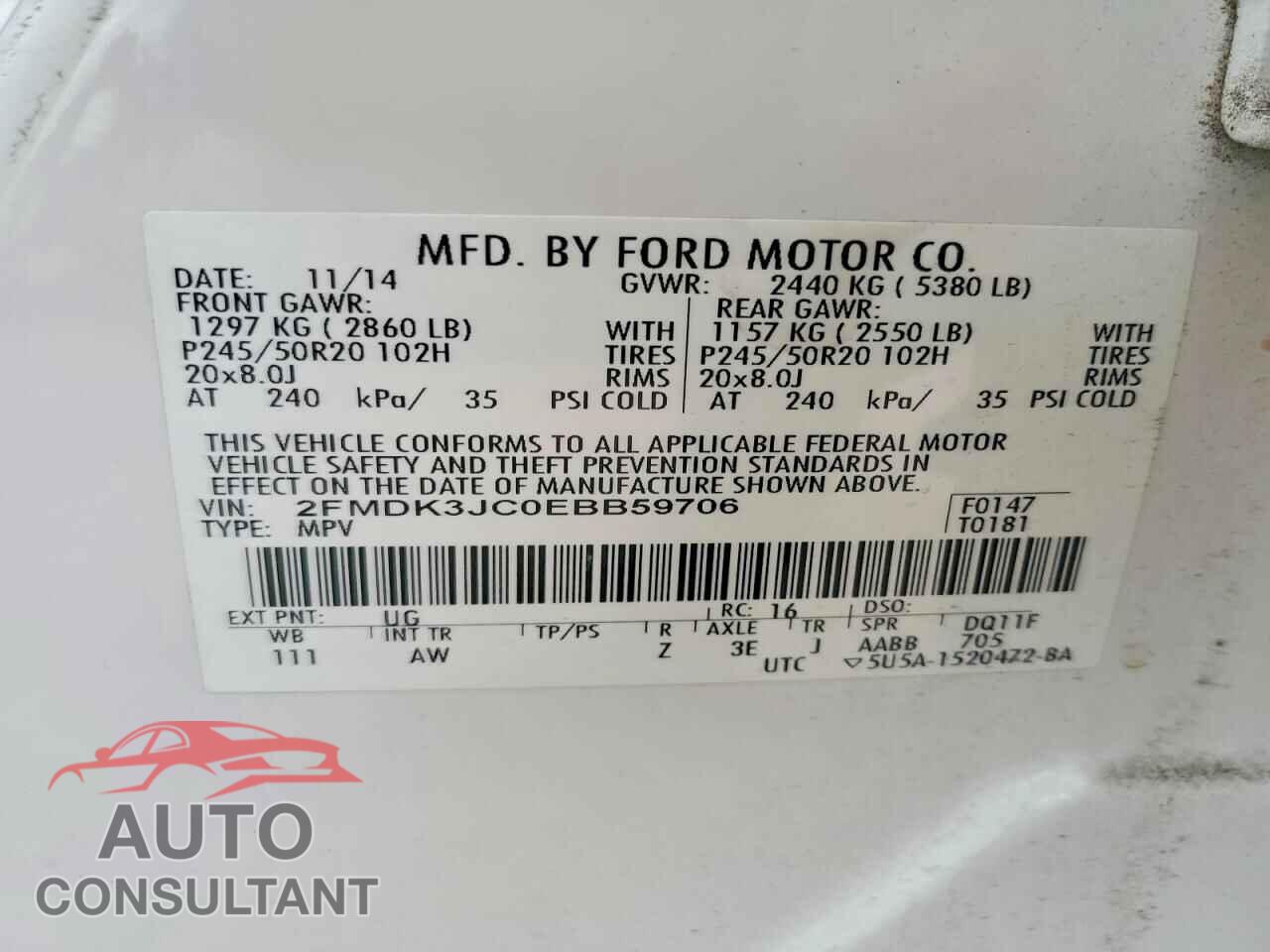FORD EDGE 2014 - 2FMDK3JC0EBB59706