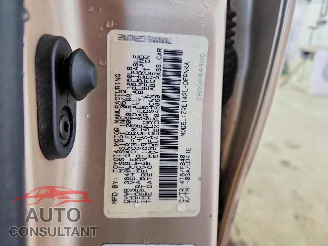 TOYOTA COROLLA 2012 - 5YFBU4EEXCP046860