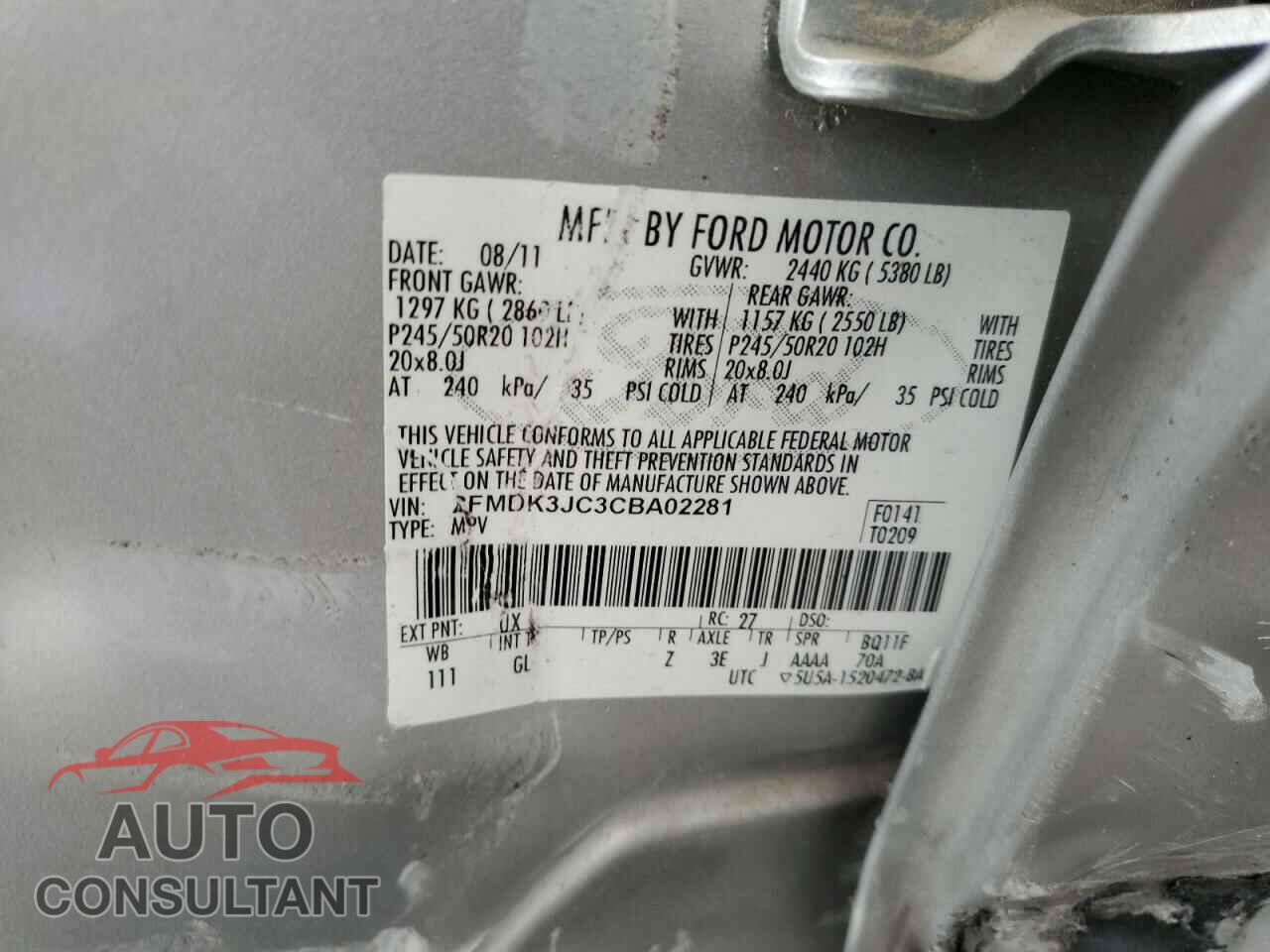 FORD EDGE 2012 - 2FMDK3JC3CBA02281