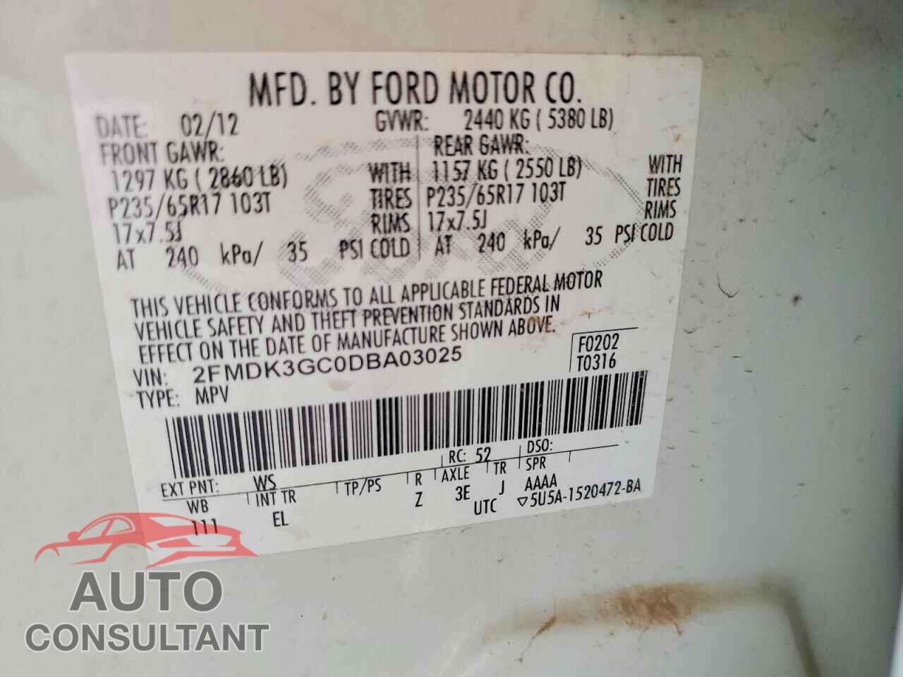 FORD EDGE 2013 - 2FMDK3GC0DBA03025