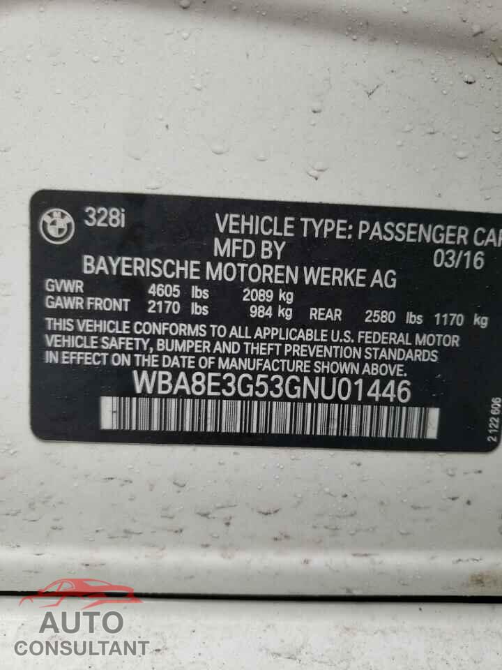 BMW 3 SERIES 2016 - WBA8E3G53GNU01446