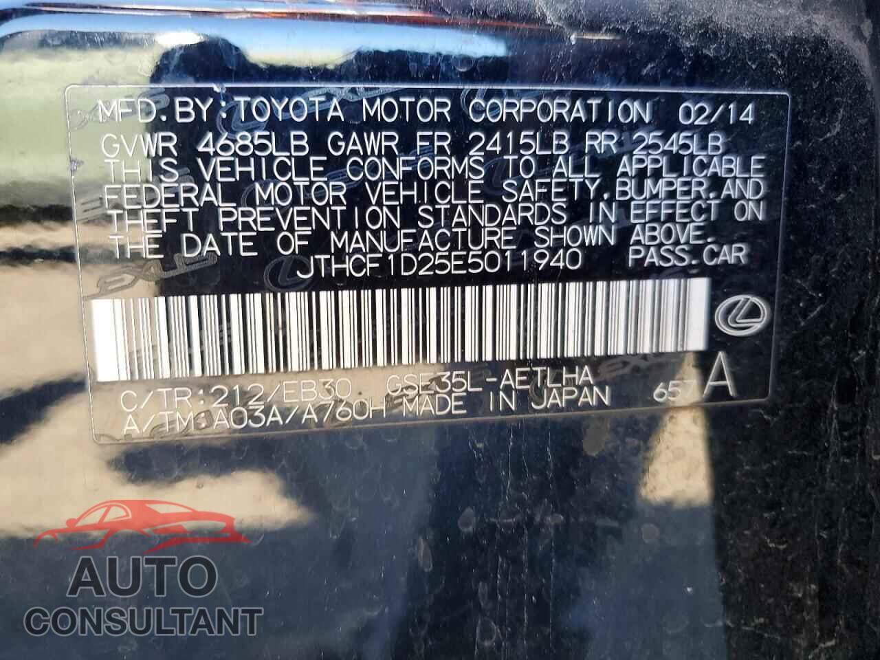 LEXUS IS 2014 - JTHCF1D25E5011940