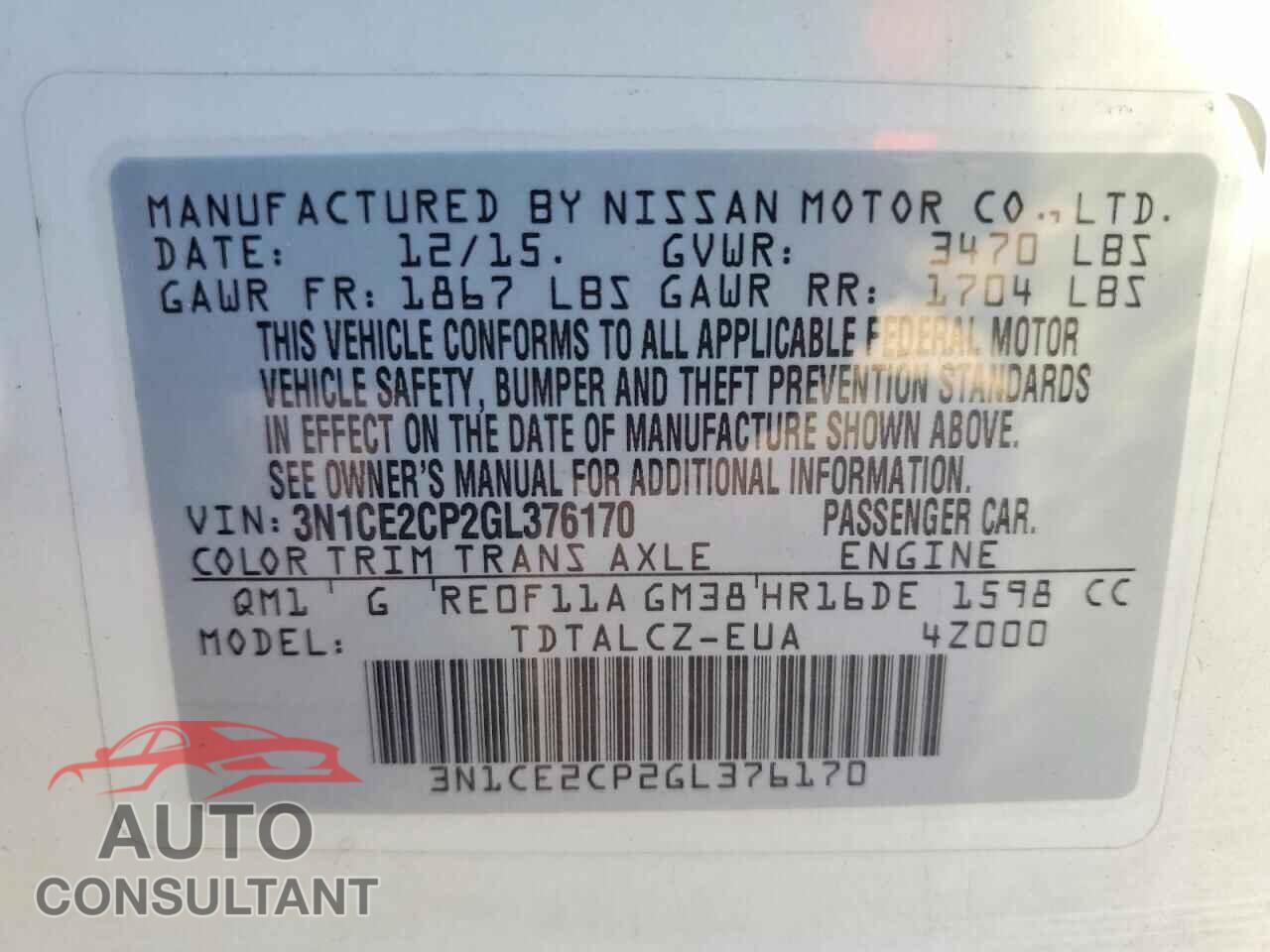 NISSAN VERSA 2016 - 3N1CE2CP2GL376170