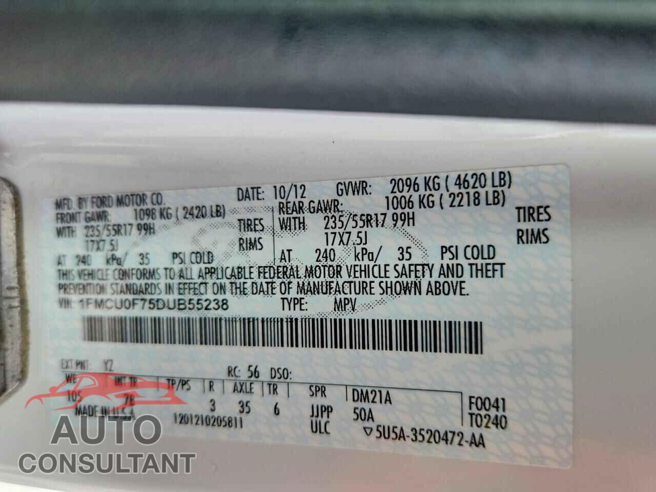 FORD ESCAPE 2013 - 1FMCU0F75DUB55238