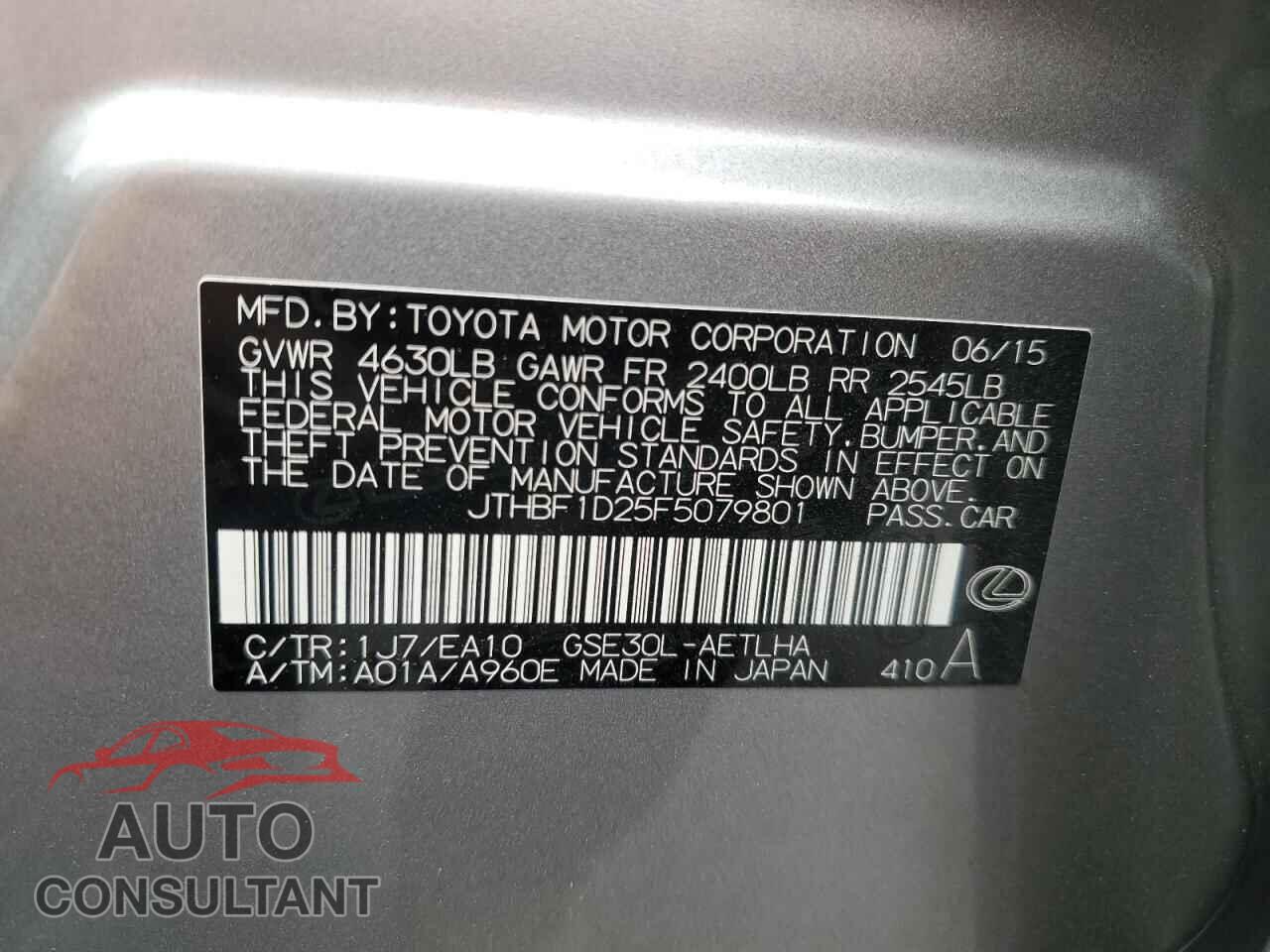 LEXUS IS 2015 - JTHBF1D25F5079801
