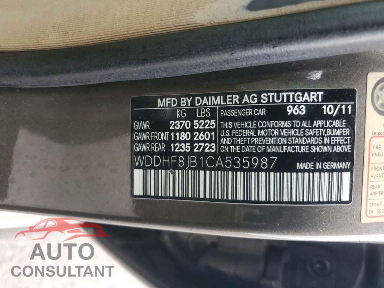 MERCEDES-BENZ E-CLASS 2012 - WDDHF8JB1CA535987