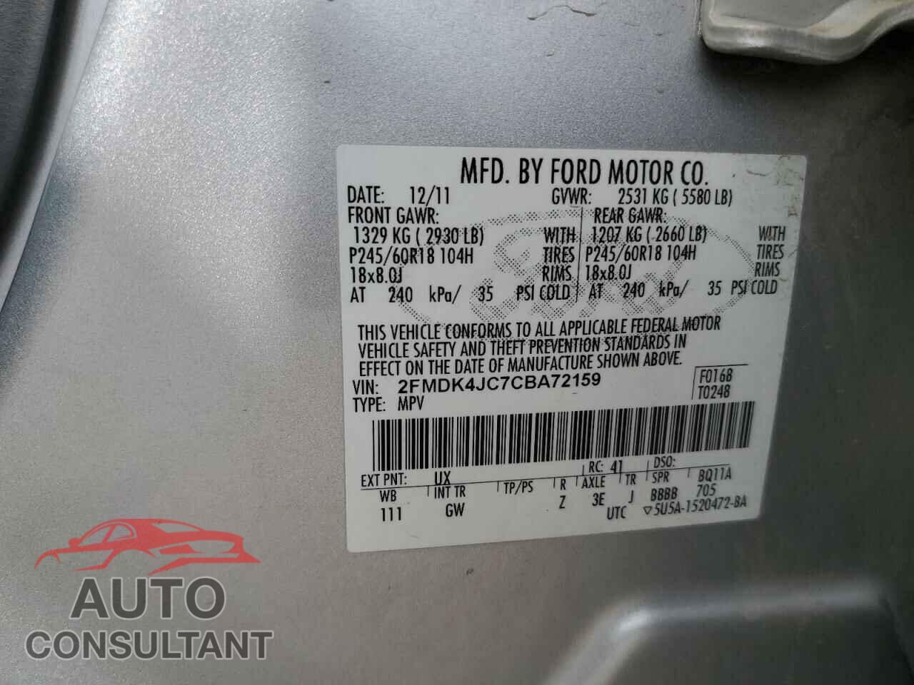 FORD EDGE 2012 - 2FMDK4JC7CBA72159