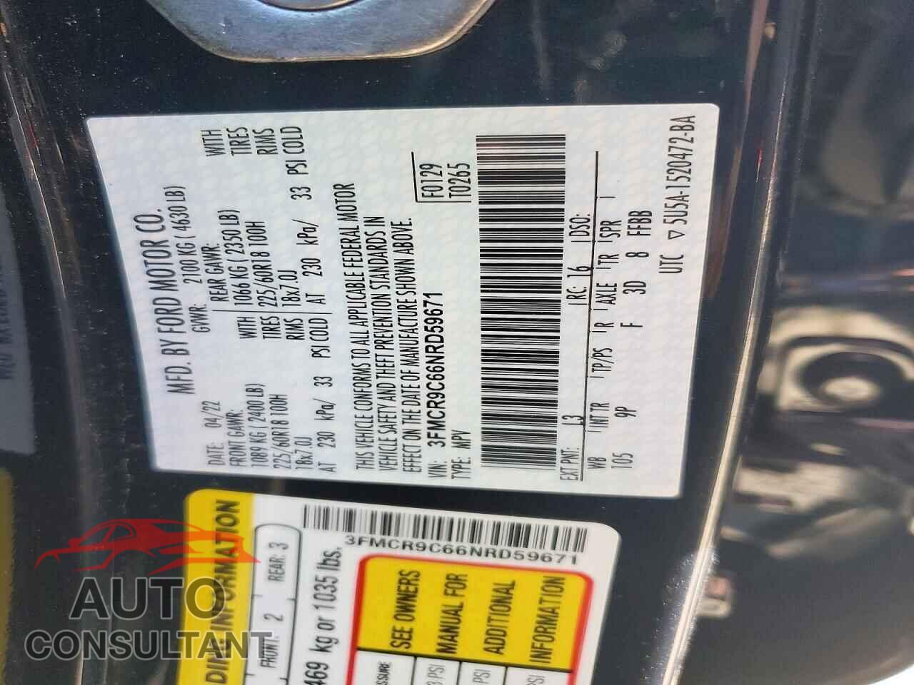 FORD BRONCO 2022 - 3FMCR9C66NRD59671