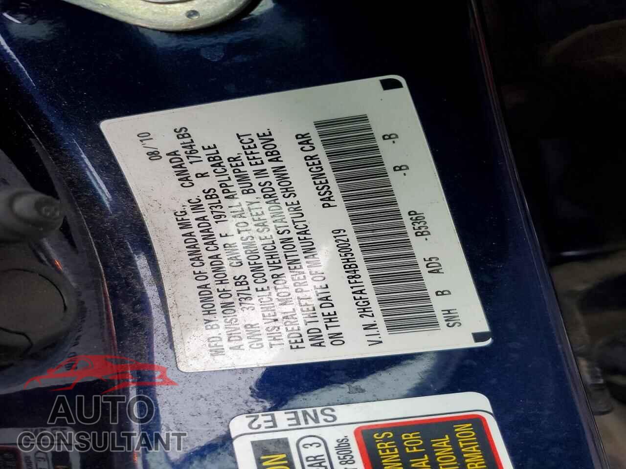 HONDA CIVIC 2011 - 2HGFA1F84BH500219