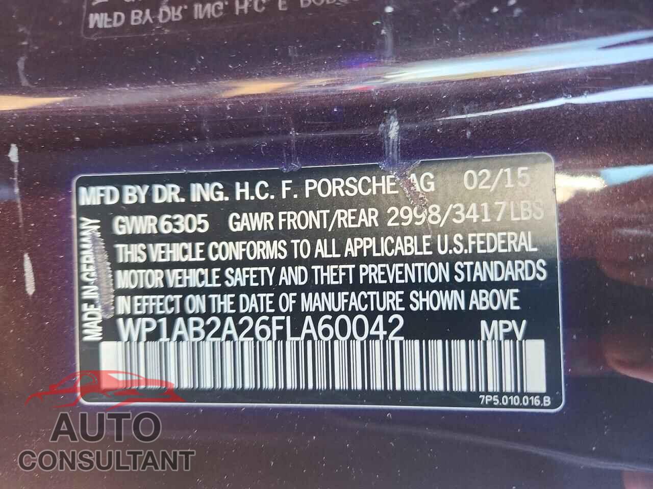 PORSCHE CAYENNE 2015 - WP1AB2A26FLA60042