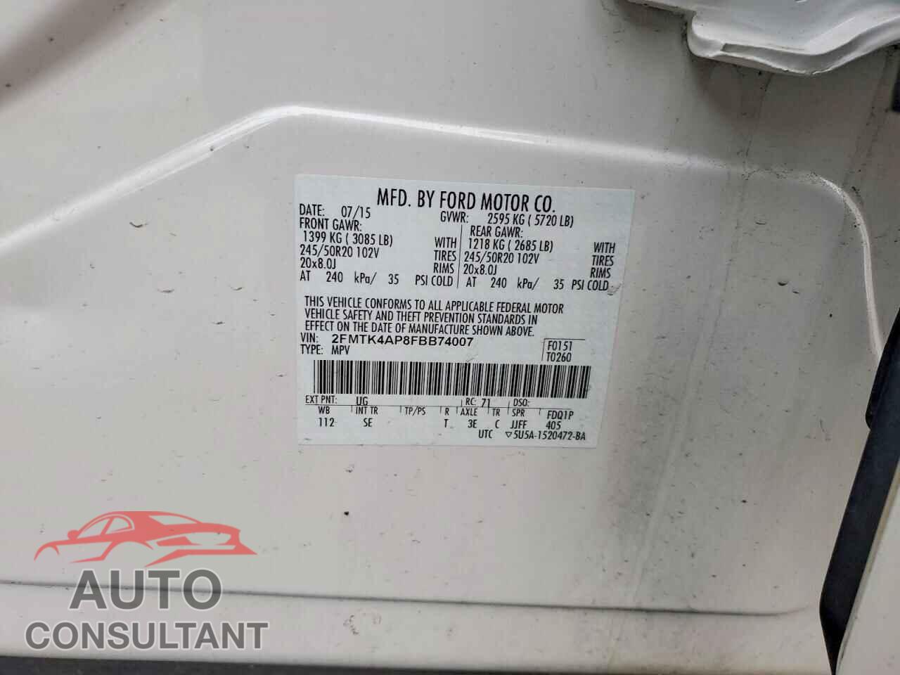FORD EDGE 2015 - 2FMTK4AP8FBB74007