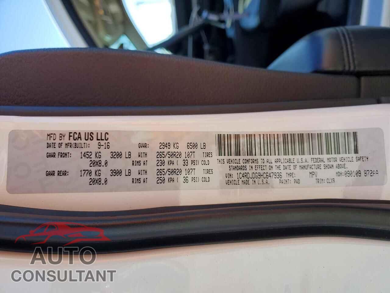 DODGE DURANGO 2017 - 1C4RDJDG9HC647936