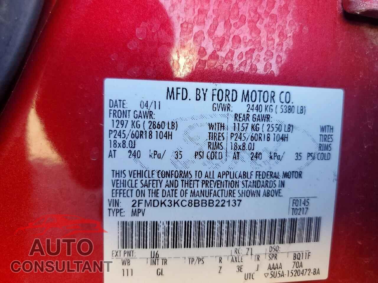 FORD EDGE 2011 - 2FMDK3KC8BBB22137