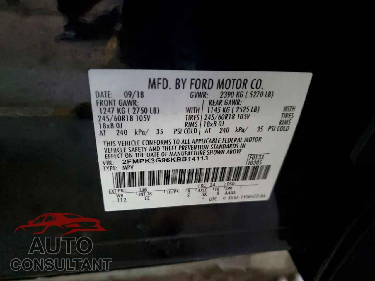 FORD EDGE 2019 - 2FMPK3G96KBB14113