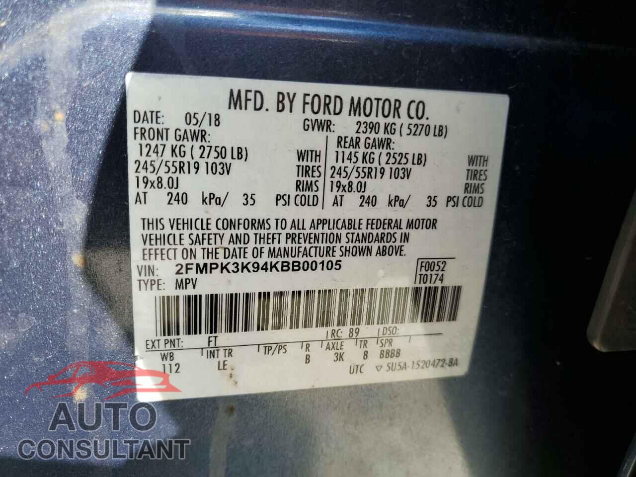 FORD EDGE 2019 - 2FMPK3K94KBB00105