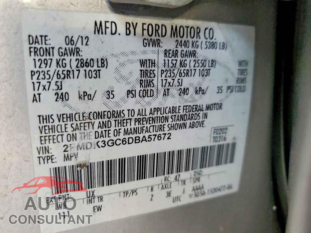 FORD EDGE 2013 - 2FMDK3GC6DBA57672
