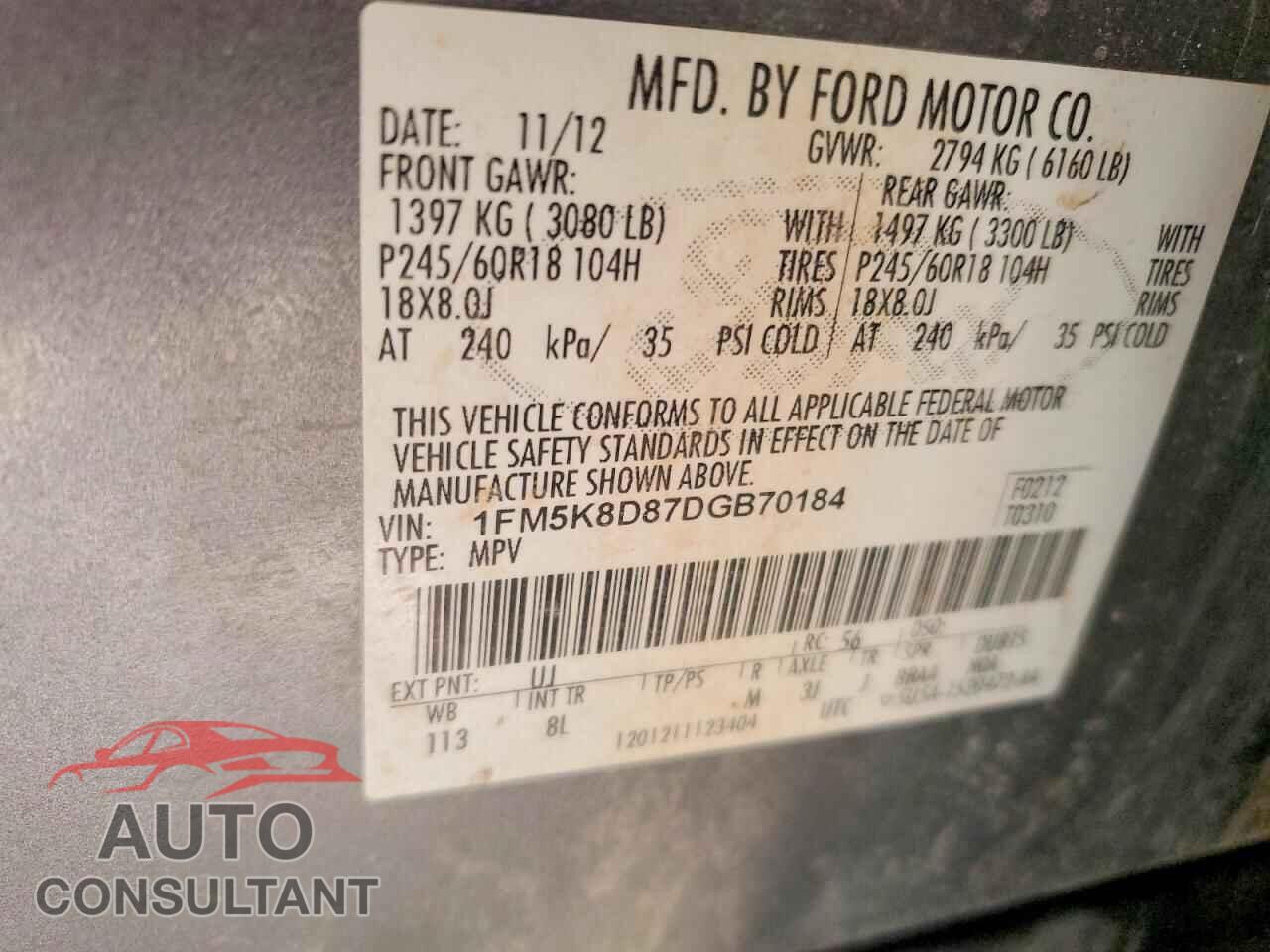 FORD EXPLORER 2013 - 1FM5K8D87DGB70184