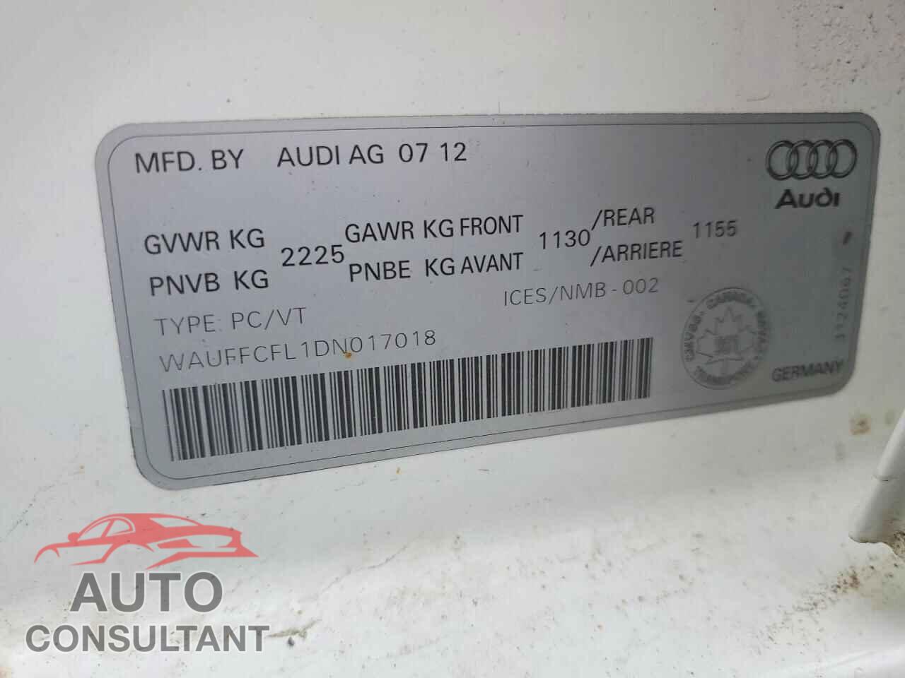 AUDI A4 2013 - WAUFFCFL1DN017018