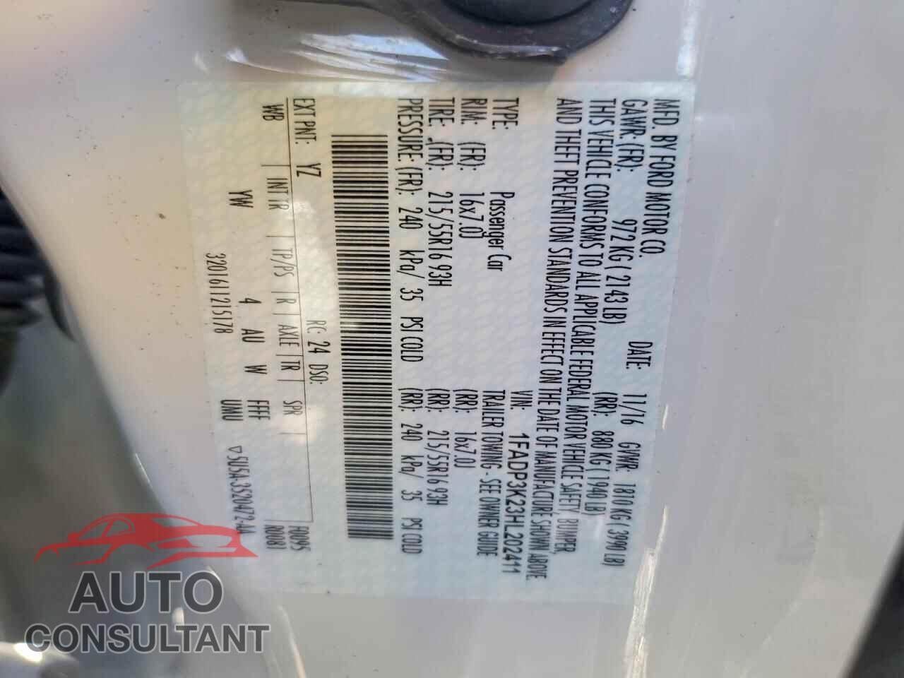 FORD FOCUS 2017 - 1FADP3K23HL202411