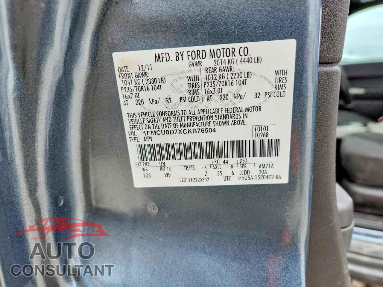 FORD ESCAPE 2012 - 1FMCU0D7XCKB76504