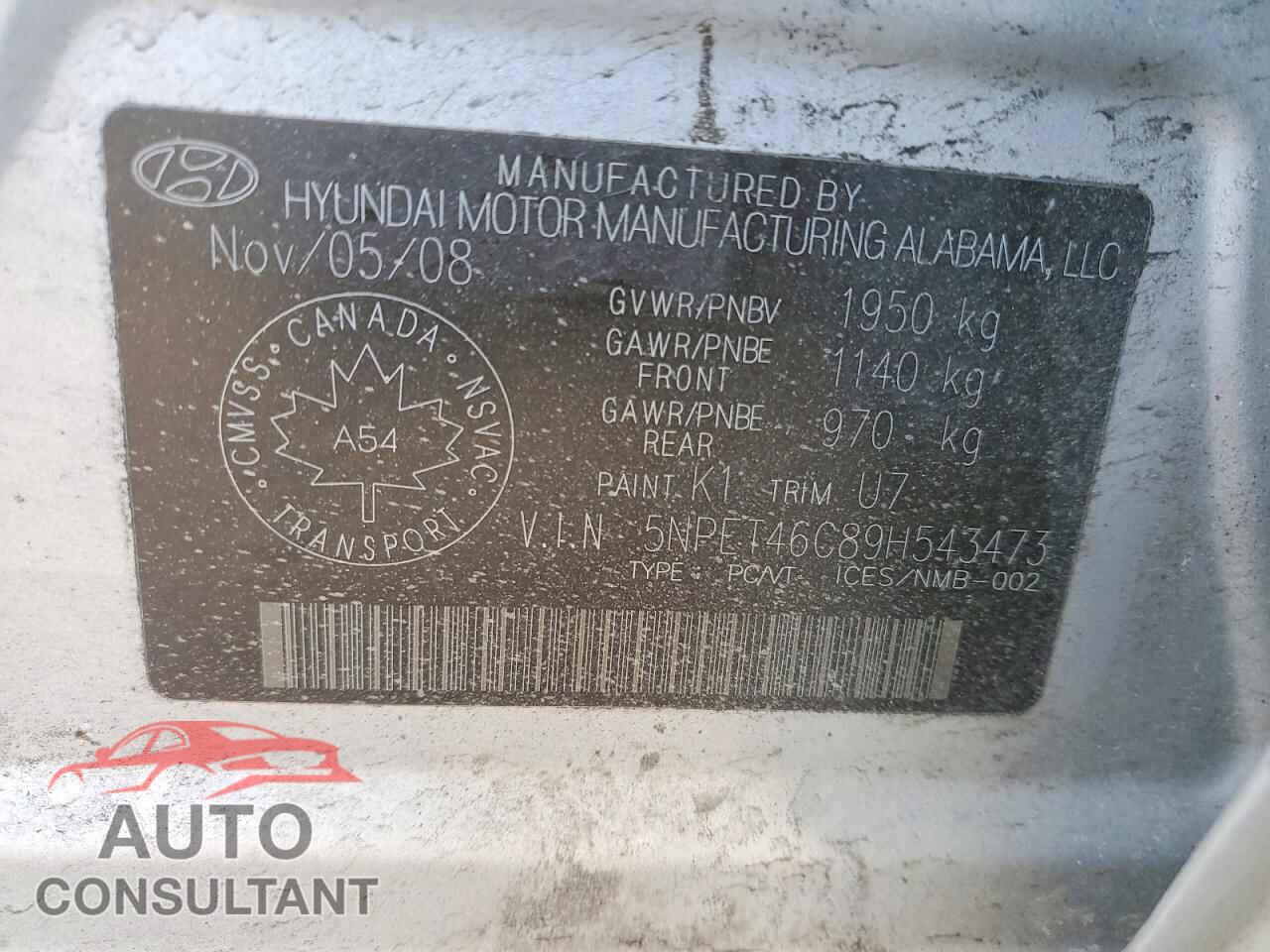 HYUNDAI SONATA 2009 - 5NPET46C89H543473