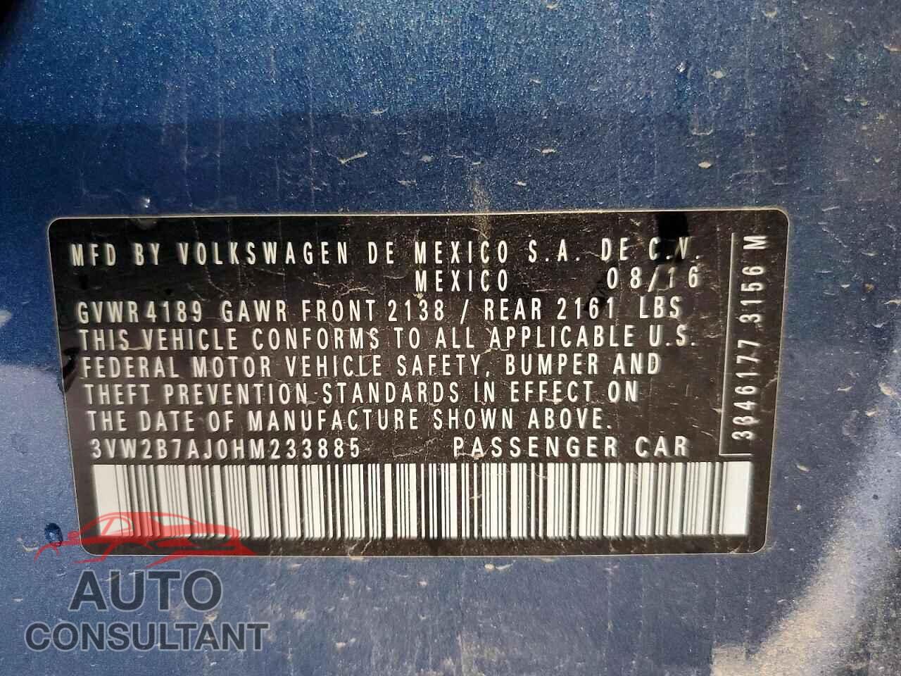 VOLKSWAGEN JETTA 2017 - 3VW2B7AJ0HM233885