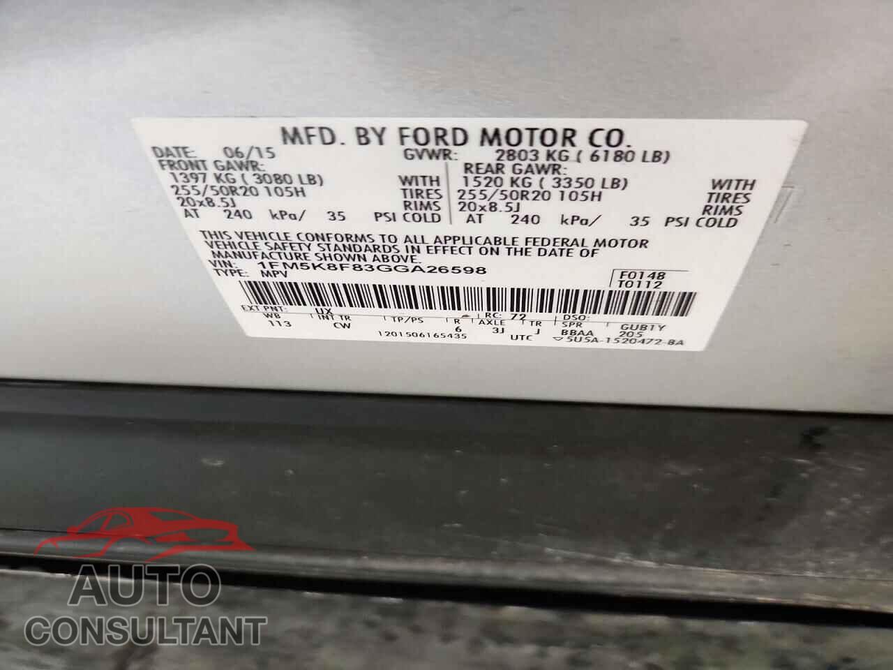FORD EXPLORER 2016 - 1FM5K8F83GGA26598