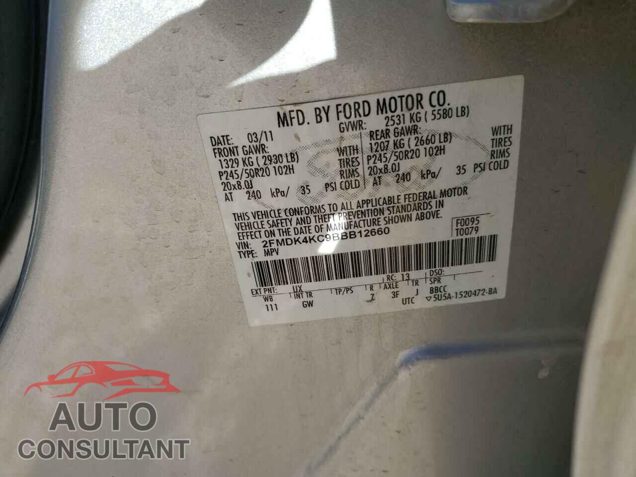 FORD EDGE 2011 - 2FMDK4KC9BBB12660