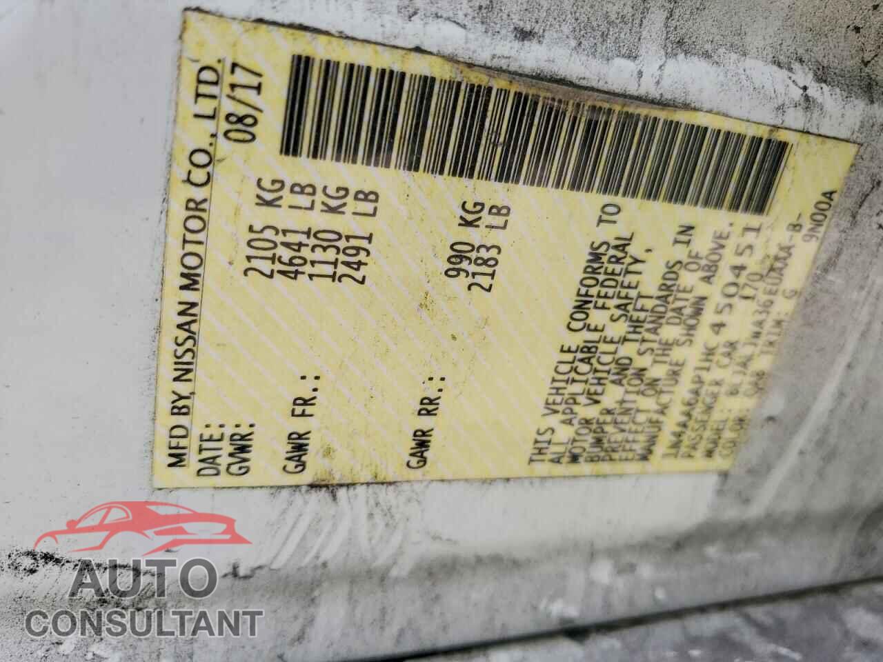 NISSAN MAXIMA 2017 - 1N4AA6AP1HC450451
