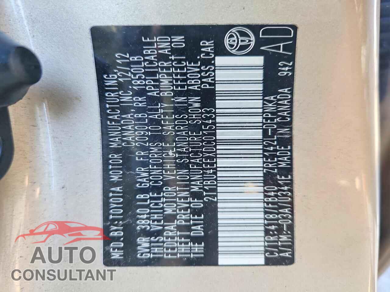 TOYOTA COROLLA 2013 - 2T1BU4EEXDC015433
